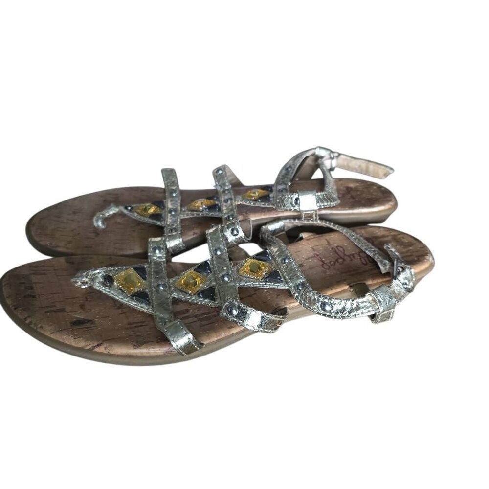 Jellypop Women's Size 7 Metallic Silver Bejeweled Cyril Sandals